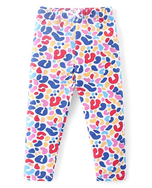 Babyhug Cotton Lycra Knit Full Length Leggings with Heart & Polka Dots Print Pack of 3 - Blue & Pink