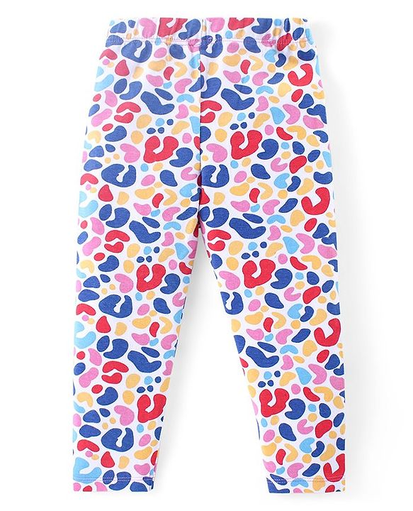 Babyhug Cotton Lycra Knit Full Length Leggings with Heart & Polka Dots Print Pack of 3 - Blue & Pink