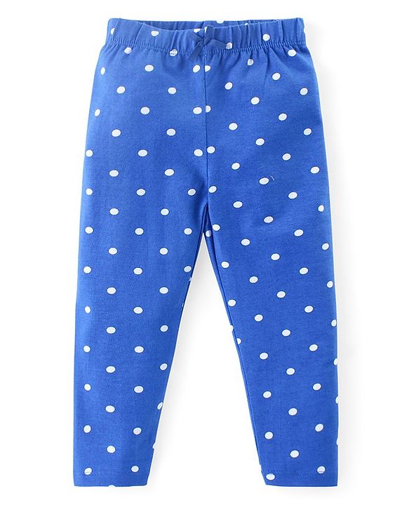 Babyhug Cotton Lycra Knit Full Length Leggings with Heart & Polka Dots Print Pack of 3 - Blue & Pink