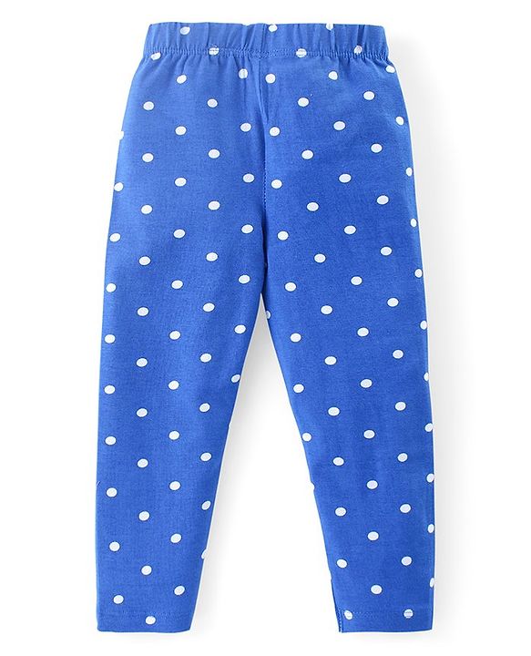 Babyhug Cotton Lycra Knit Full Length Leggings with Heart & Polka Dots Print Pack of 3 - Blue & Pink
