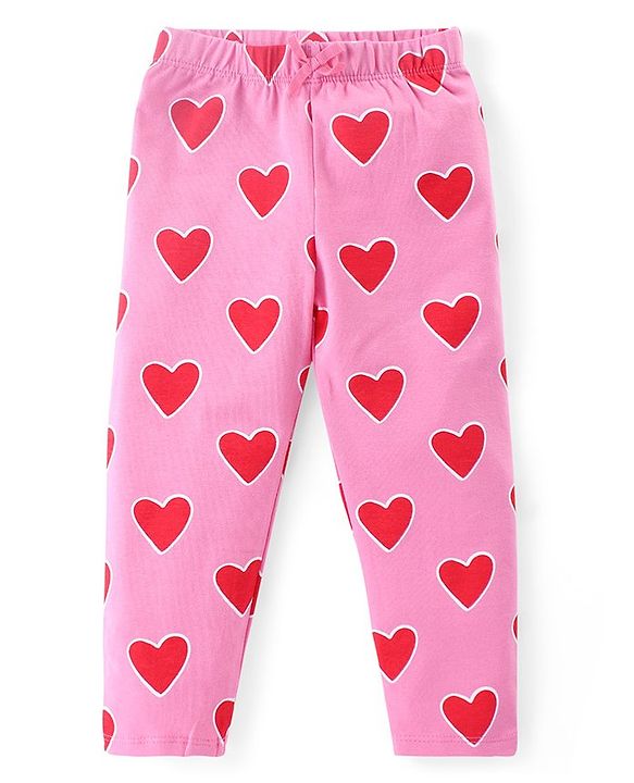 Babyhug Cotton Lycra Knit Full Length Leggings with Heart & Polka Dots Print Pack of 3 - Blue & Pink