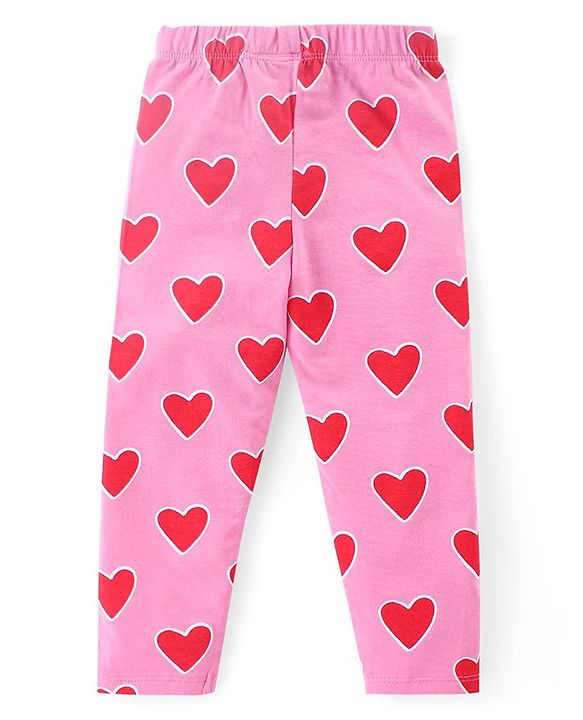 Babyhug Cotton Lycra Knit Full Length Leggings with Heart & Polka Dots Print Pack of 3 - Blue & Pink