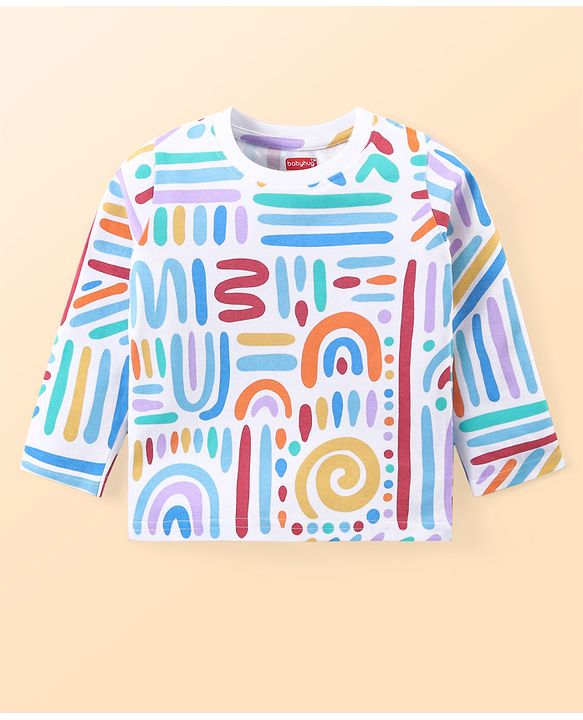 Babyhug Cotton Knit Full Sleeves Printed Night Suit  - White