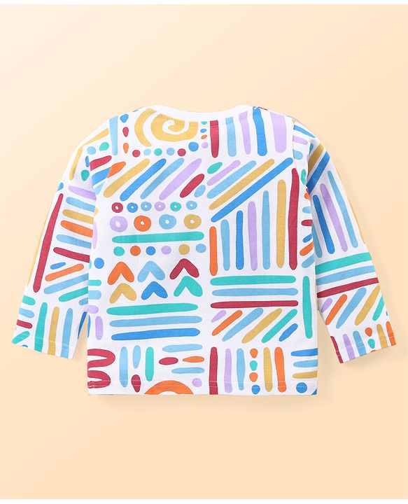 Babyhug Cotton Knit Full Sleeves Printed Night Suit  - White