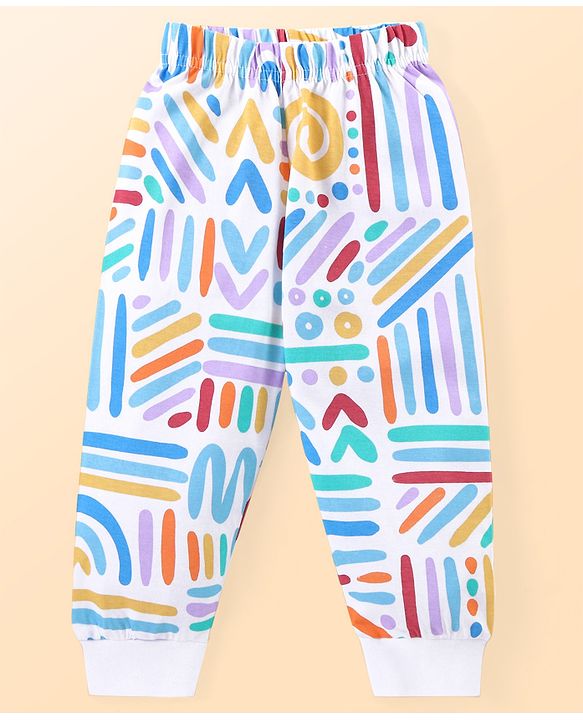 Babyhug Cotton Knit Full Sleeves Printed Night Suit  - White