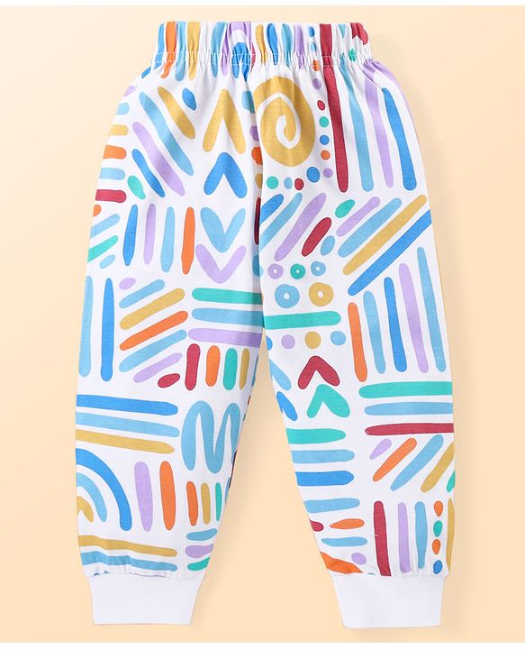 Babyhug Cotton Knit Full Sleeves Printed Night Suit  - White