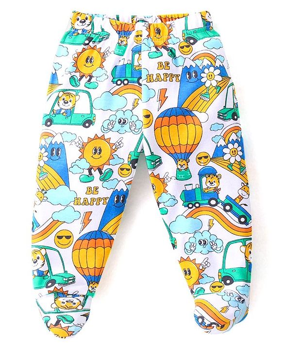 Babyhug Interlock Knit Bootie Leggings with Striped Tiger & Cow Print Pack of 3 - Multicolour