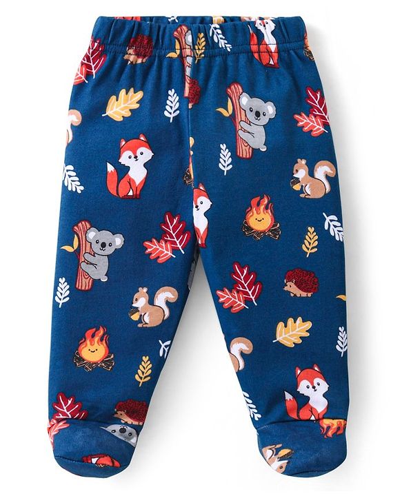 Babyhug Interlock Cotton Knit Striped Footed Bootie Leggings with Koala Bear Print Pack of 3 - Multicolour