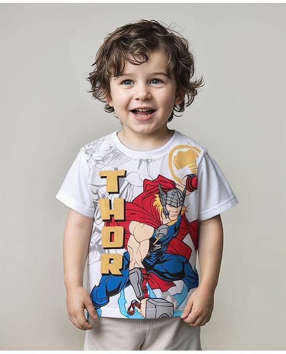 Babyhug Marvel Cotton Knit Half Sleeves T-shirt with  Thor Graphics - White