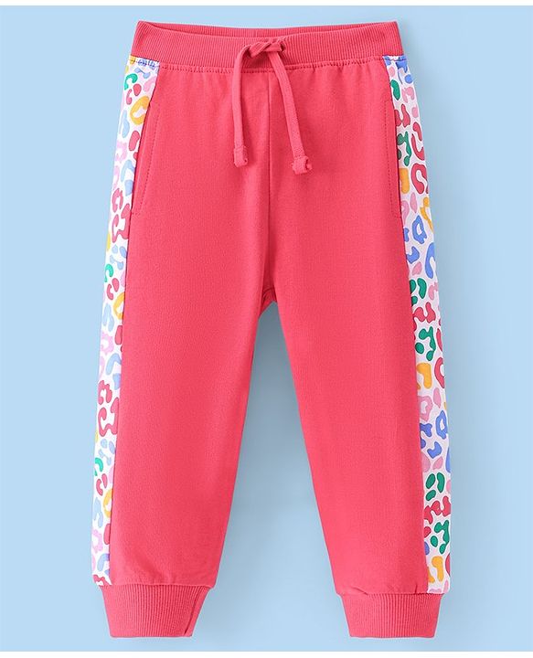 Babyhug Cotton Terry Full Length Lounge Pant with Side Print - Pink