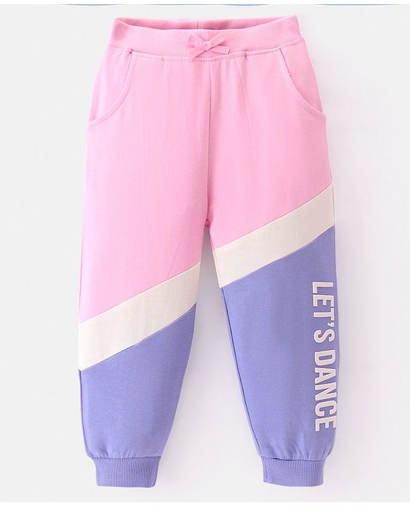Babyhug Cotton Knit Full Length Lounge Pants With  Text Print - Pink