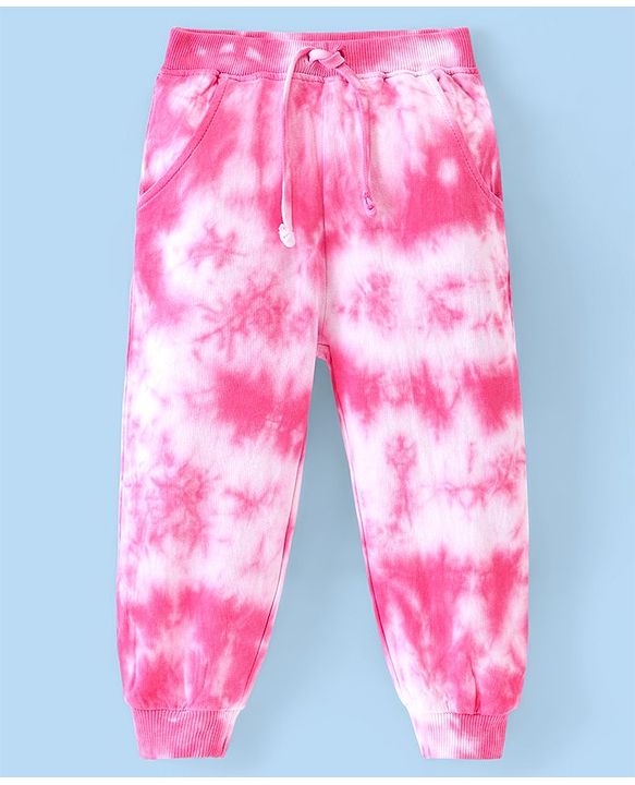 Babyhug Cotton Terry Full Length Printed Lounge Pant  - Pink