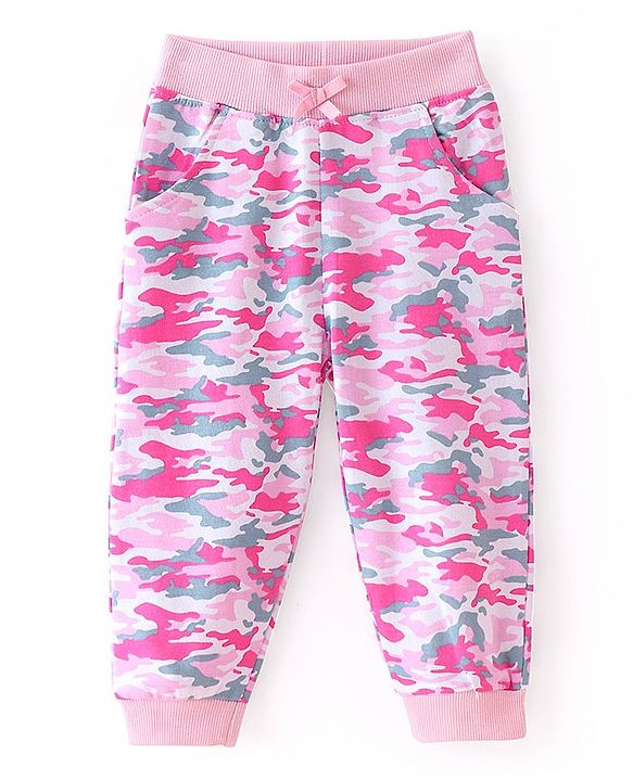 Babyhug Cotton Terry Knit Full Length Lounge Pant with Abstract Print - Pink