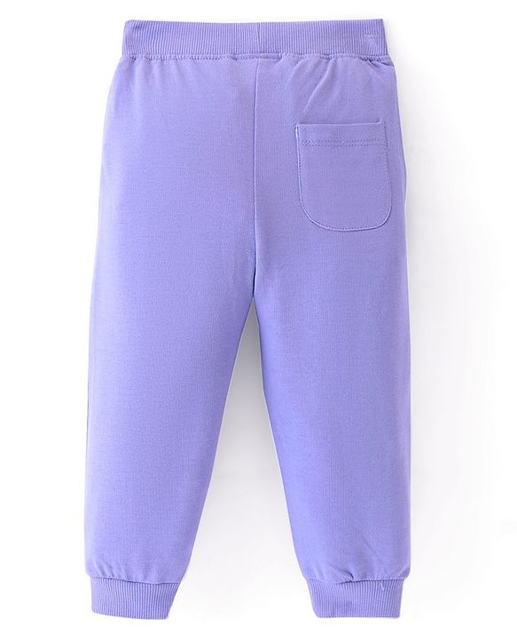 Babyhug Cotton Knit Full Length Lounge Pants With Butterflies Print - Lilac