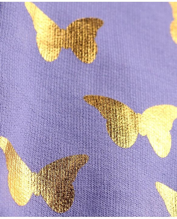 Babyhug Cotton Knit Full Length Lounge Pants With Butterflies Print - Lilac