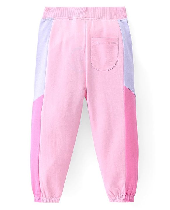 Babyhug Cotton Terry Knit Full Length Lounge Pant with Text Print - Pink