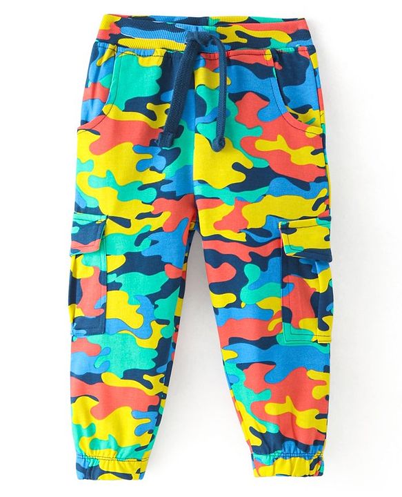 Babyhug Cotton Terry Full Length Lounge Pant with Camouflage Print - Multicolour