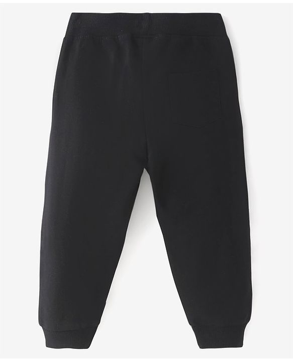 Babyhug Cotton Knit Full Length Lounge Pant Cut & Sew Design with Text Print - Black