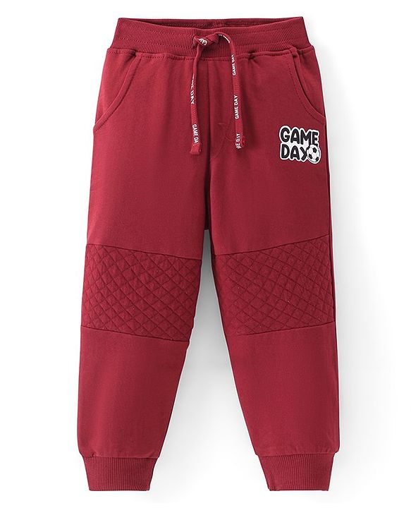 Babyhug Cotton Terry Full Length  Lounge Pant with Text Patch - Maroon