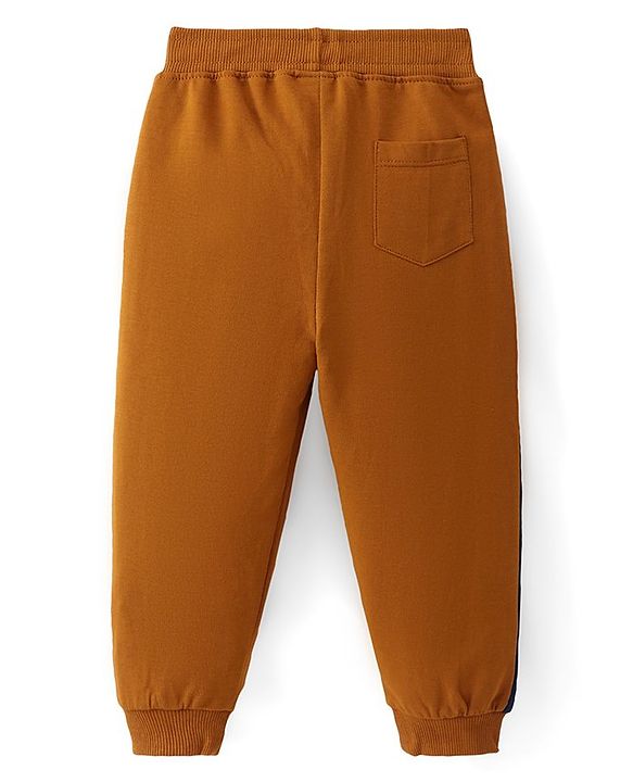 Babyhug Cotton Terry Knit Lounge Pant with Color-Block Design & Text Print - Rust