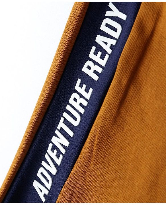 Babyhug Cotton Terry Knit Lounge Pant with Color-Block Design & Text Print - Rust