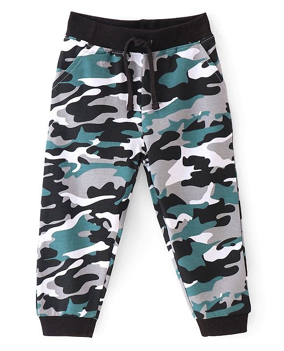 Babyhug Terry Cotton Knit Full Length Lounge Pant with Camouflage Print - Blue