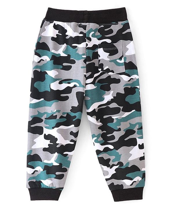 Babyhug Terry Cotton Knit Full Length Lounge Pant with Camouflage Print - Blue
