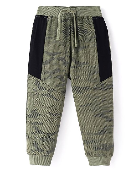 Babyhug Cotton Terry Knit Full Length Camouflage Printed Track Pant - Green