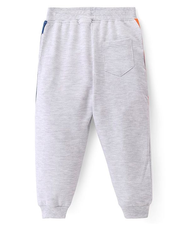 Babyhug Cotton Terry Knit Full Length Colour Block Design Lounge Pant with Text Print - Grey