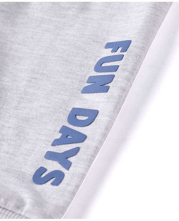 Babyhug Cotton Terry Knit Full Length Colour Block Design Lounge Pant with Text Print - Grey