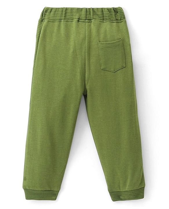 Babyhug Cotton Terry Knit Full Length Lounge Pant with Fox Applique - Green