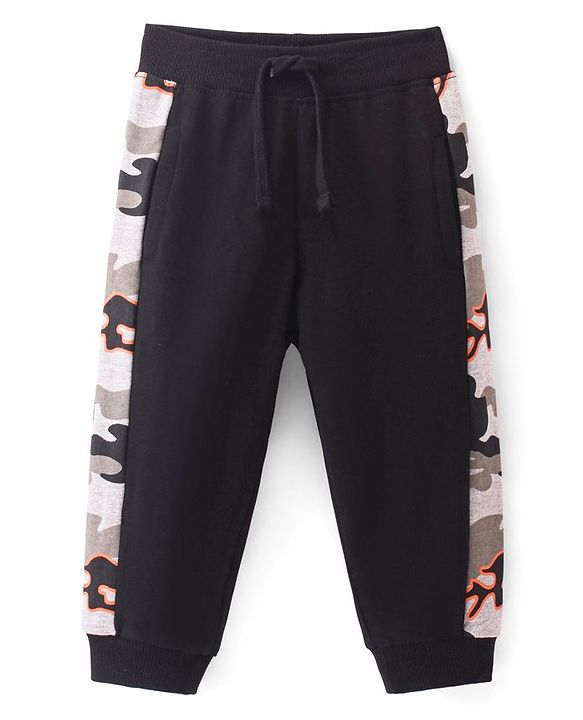 Babyhug Cotton Terry Knit Full Length Lounge Pant with Camouflage Theme Print - Black