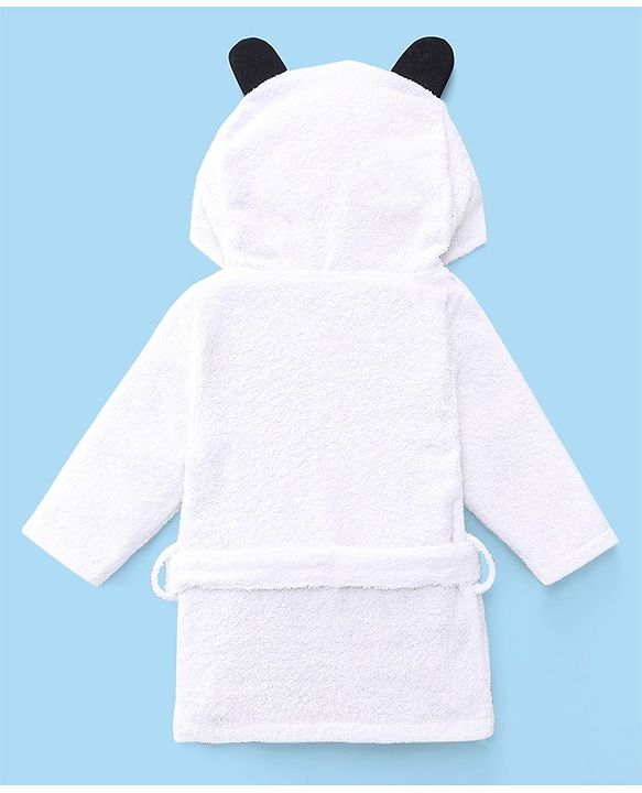 Babyhug Woven Terry Full Sleeve Bathrobe with Panda Print- White