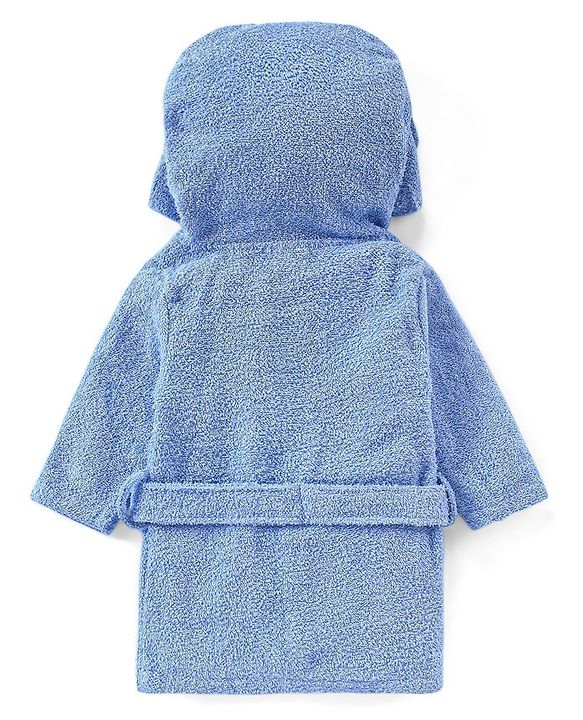Babyhug  Woven  Hooded Full Sleeves Bath Robe With Pockets & Elephant Applique - Blue