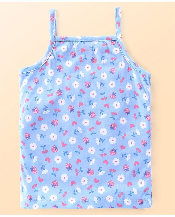 Babyhug 100% Cotton Knit Singlet Sleeves Slips Floral & Fruits Print Pack of 3 - White Pink & Blue