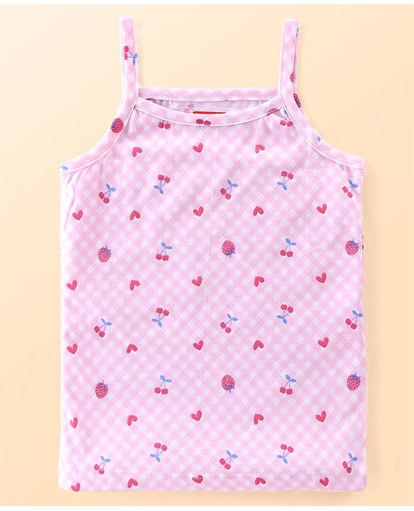 Babyhug 100% Cotton Knit Singlet Sleeves Slips Floral & Fruits Print Pack of 3 - White Pink & Blue