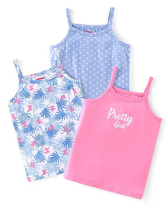 Babyhug 100% Cotton Knit Sleeveless Slips With Polka Dot Print Pack of 3 - Blue & Pink