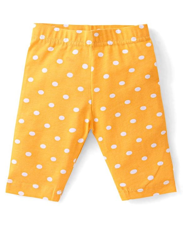 Babyhug Cotton Lycra Three Fourth Leggings with Polka Dots & Floral Print Pack of 3 - Multicolour