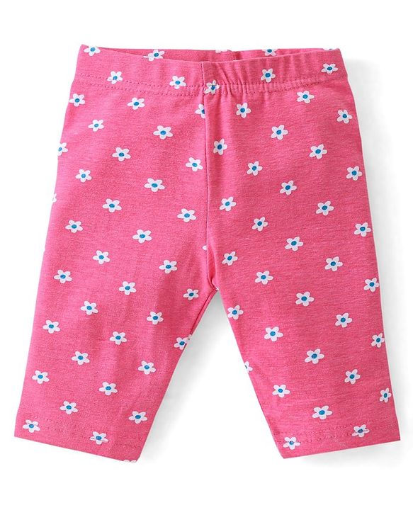 Babyhug Cotton Lycra Three Fourth Leggings with Polka Dots & Floral Print Pack of 3 - Multicolour