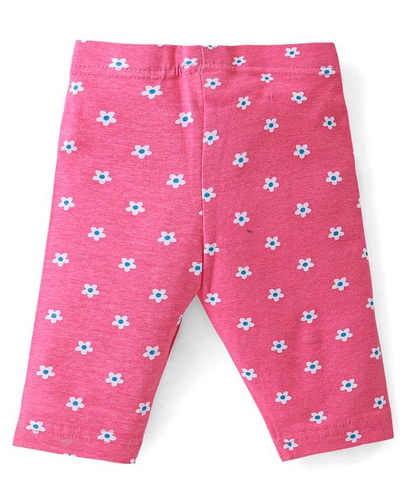 Babyhug Cotton Lycra Three Fourth Leggings with Polka Dots & Floral Print Pack of 3 - Multicolour