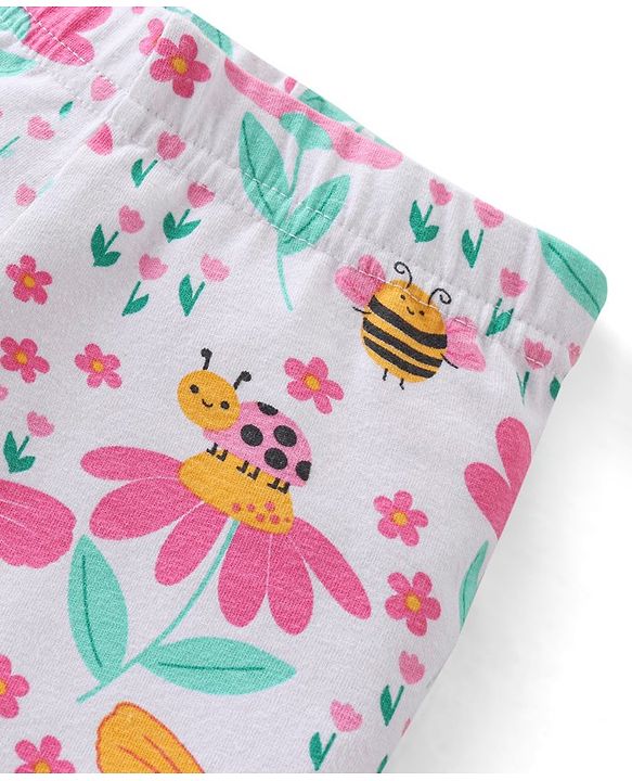 Babyhug Cotton Lycra Three Fourth Leggings with Polka Dots & Floral Print Pack of 3 - Multicolour