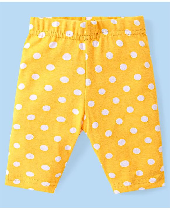 Babyhug Cotton Lycra Knit  Three Fourth Leggings with Floral & Polka Dots Print  Pack of 3 - Pink Yellow & White