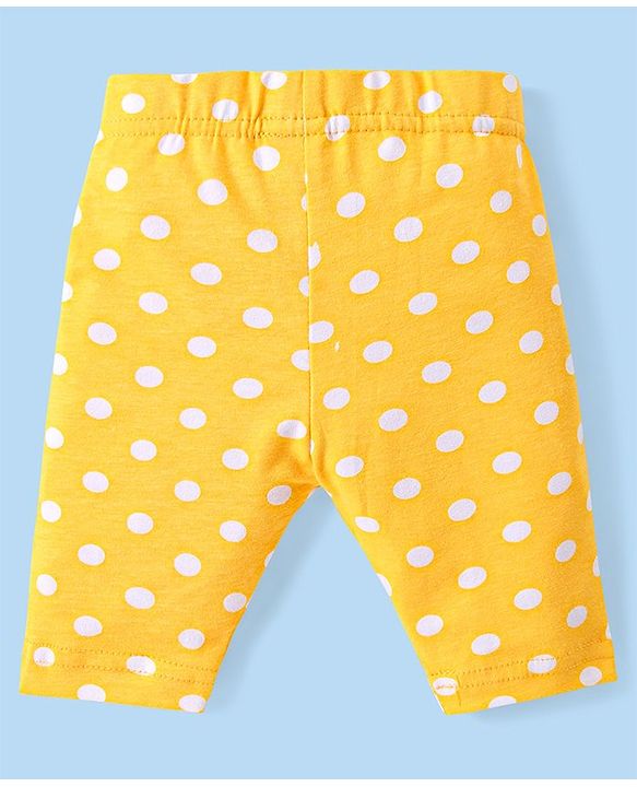 Babyhug Cotton Lycra Knit  Three Fourth Leggings with Floral & Polka Dots Print  Pack of 3 - Pink Yellow & White
