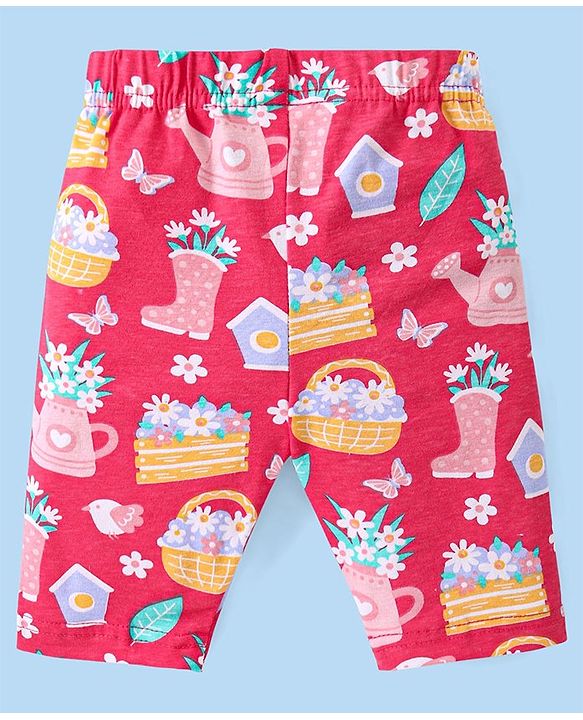 Babyhug Cotton Lycra Knit  Three Fourth Leggings with Floral & Polka Dots Print  Pack of 3 - Pink Yellow & White