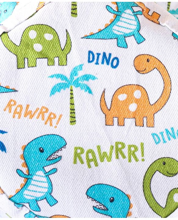 Babyhug Two Layer Cotton Woven Bucket Hat With Dino Print - White