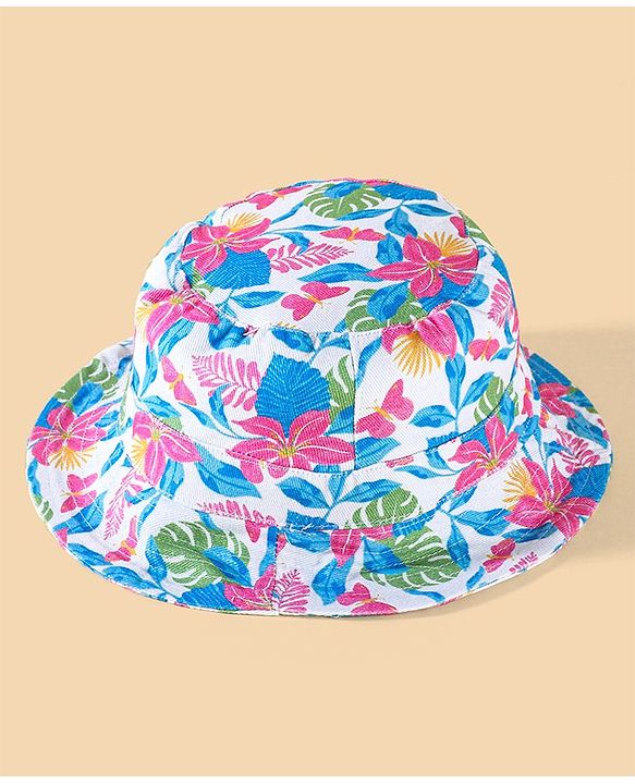 Babyhug Two Layer Cotton Woven Bucket Hat With Floral Print - Multicolor