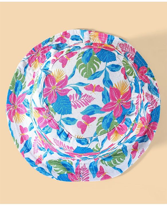 Babyhug Two Layer Cotton Woven Bucket Hat With Floral Print - Multicolor