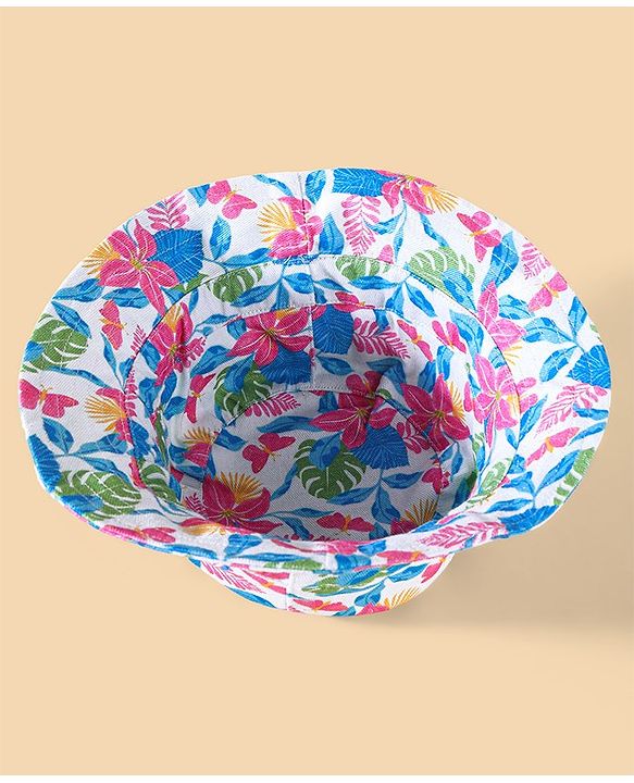 Babyhug Two Layer Cotton Woven Bucket Hat With Floral Print - Multicolor