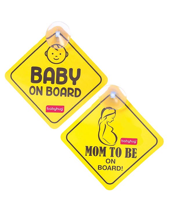 Babyhug Mom To Be On Board And Baby On Board Car Safety Sign With Suction Cup Pack Of 2 - Yellow
