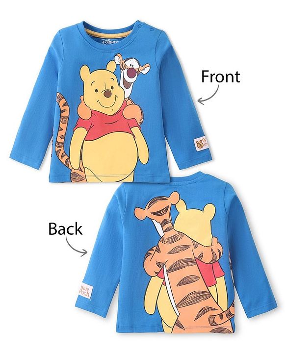 Babyhug Disney Single Jersey Knitted Full Sleeves T-Shirt With Front and Back Winnie The Pooh Graphics - Blue